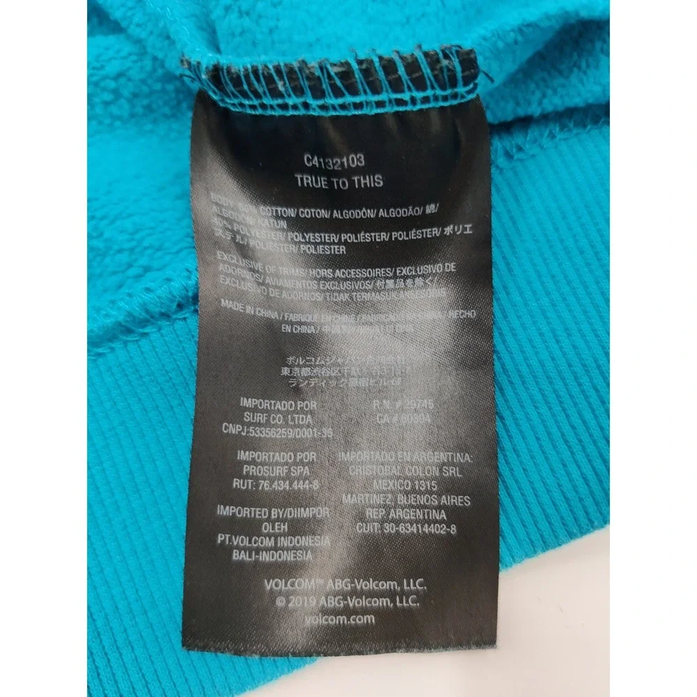 Volcom Kids Teal Blue Pullover Hoodie Stone Logo Graphic Skate Size Medium